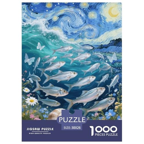 1000 Teile Fisch Puzzle Für Erwachsene Und Kinder Herausforderung Spiel Fischschwarm Nebel Puzzles Aus Karton Wohndekoration Geschenk Für Kinder 38x26cm/1000pcs von EMYXPAQM