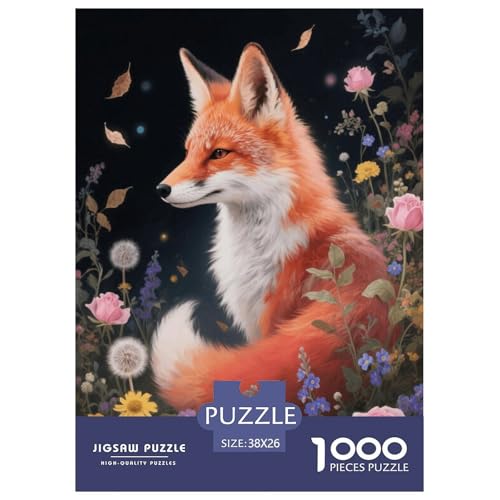 1000 Teile Fuchs Puzzle Für Erwachsene Und Kinder Herausforderung Spiel Fuchs Üppige Blumen Puzzle Aus Karton Wohndekoration Geschenk Zum Geburtstag 38x26cm/1000pcs von EMYXPAQM