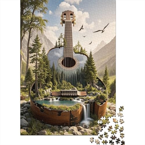 1000 Teile Gitarre Puzzle Für Erwachsene Und Kinder Holzpuzzle Familien Spiel Gitarre Miniaturwald Puzzles Wohndekoration Geschenk Für Erwachsene 1000pcs (75x50cm) von EMYXPAQM