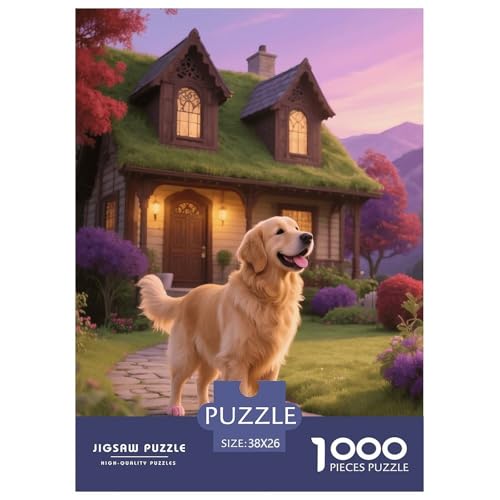1000 Teile Golden Retriever Puzzle – Für Erwachsene, Familienspaß & Gemeinsames Spiel, Holzhüttengarten Puzzle, Dekoration, Geschenkideen 38x26cm/1000pcs von EMYXPAQM