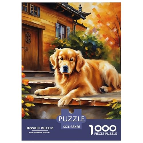 1000 Teile Golden Retriever Puzzle – Für Erwachsene, Herausforderndes Knobelspiel, Holzhüttengarten Puzzles, Wohnkultur, Geschenkideen 38x26cm/1000pcs 1000 Teile Golden Retriever Puzzle – Für Erwachsene, Herausforderndes Knobelspiel, Holzhüttengarten Puzzles, Wohnkultur, Geschenkideen 38x26cm/1000pcs von EMYXPAQM