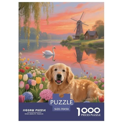1000 Teile Golden Retriever Puzzle – Für Erwachsene, Herausforderndes Knobelspiel, Seeuferblumen Puzzles, Dekoration, Geschenkideen 70x50cm/1000pcs 1000 Teile Golden Retriever Puzzle – Für Erwachsene, Herausforderndes Knobelspiel, Seeuferblumen Puzzles, Dekoration, Geschenkideen 70x50cm/1000pcs von EMYXPAQM