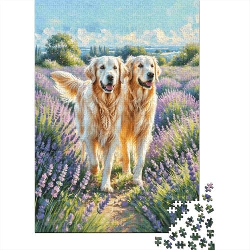1000 Teile Golden Retriever Puzzle Für Erwachsene Und Kinder Holzpuzzle Puzzlespiel Kreativspiel Zwei Golden Retriever Lavendel Puzzles Wohndekoration Geschenkideen 1000pcs (75x50cm) von EMYXPAQM