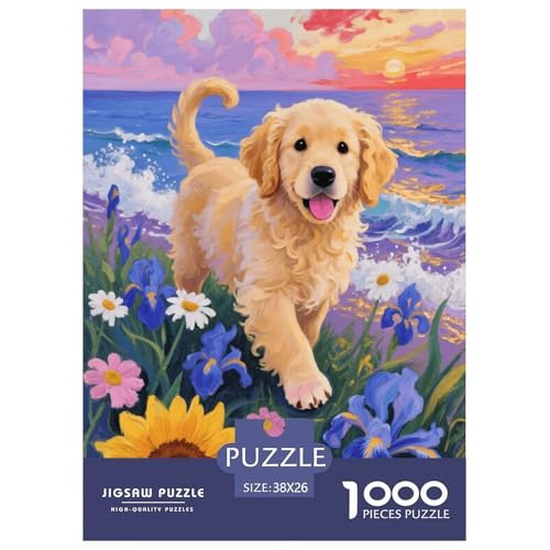 1000 Teile Golden Retriever Welpe Puzzle – Für Erwachsene, Herausforderndes Knobelspiel, Blumenfeld Puzzles, Wohnkultur, Geschenk Für Kinder 38x26cm/1000pcs 1000 Teile Golden Retriever Welpe Puzzle – Für Erwachsene, Herausforderndes Knobelspiel, Blumenfeld Puzzles, Wohnkultur, Geschenk Für Kinder 38x26cm/1000pcs von EMYXPAQM