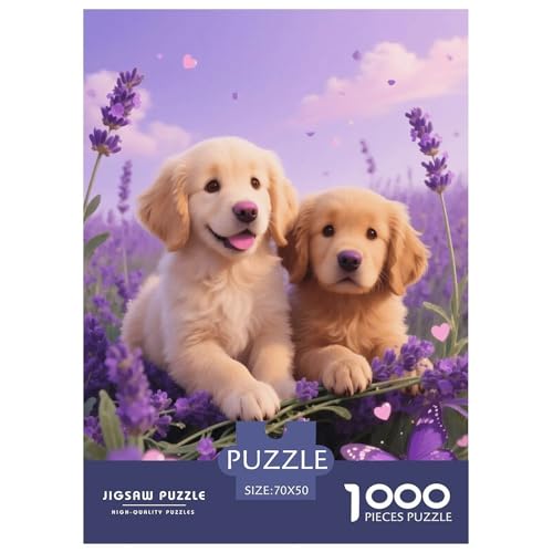 1000 Teile Golden Retriever Welpe Puzzle – Für Erwachsene, Herausforderndes Knobelspiel, Lavendelfeld Puzzles, Dekoration, Geschenkideen 70x50cm/1000pcs 1000 Teile Golden Retriever Welpe Puzzle – Für Erwachsene, Herausforderndes Knobelspiel, Lavendelfeld Puzzles, Dekoration, Geschenkideen 70x50cm/1000pcs von EMYXPAQM