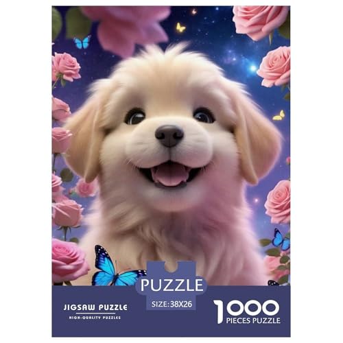 1000 Teile Golden Retriever Welpe Puzzle – Für Erwachsene, Herausforderndes Knobelspiel, Rosa Rose Puzzle, Wohnkultur, Geschenk Für Kinder 38x26cm/1000pcs 1000 Teile Golden Retriever Welpe Puzzle – Für Erwachsene, Herausforderndes Knobelspiel, Rosa Rose Puzzle, Wohnkultur, Geschenk Für Kinder 38x26cm/1000pcs von EMYXPAQM
