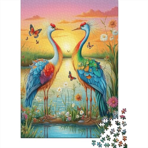 1000 Teile Gray Kranichs Puzzle Für Erwachsene Und Kinder Holzpuzzle Familien Spiel Zwei Graukraniche Abendsee Puzzles Wohndekoration Geschenkideen 1000pcs (75x50cm) von EMYXPAQM