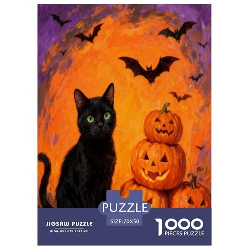 1000 Teile Halloween Puzzle – Für Erwachsene, Herausforderndes Knobelspiel, Schwarze Katze Kürbis Puzzles, Dekoration, Einzigartiges Geschenk 70x50cm/1000pcs von EMYXPAQM