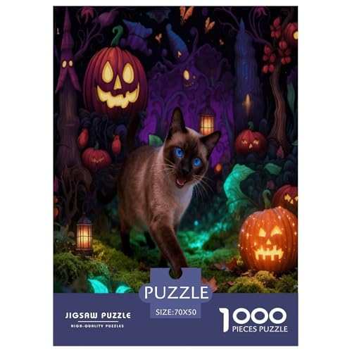 1000 Teile Halloween Puzzle – Für Erwachsene, Herausforderndes Knobelspiel, Siamkatze Kürbis Puzzles, Wohnkultur, Geschenk Für Kinder 70x50cm/1000pcs 1000 Teile Halloween Puzzle – Für Erwachsene, Herausforderndes Knobelspiel, Siamkatze Kürbis Puzzles, Wohnkultur, Geschenk Für Kinder 70x50cm/1000pcs von EMYXPAQM