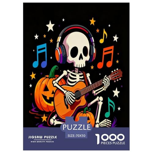 1000 Teile Halloween Puzzle – Für Erwachsene, Herausforderndes Knobelspiel, Skelett Musik Puzzles, Dekoration, Einzigartiges Geschenk 70x50cm/1000pcs von EMYXPAQM