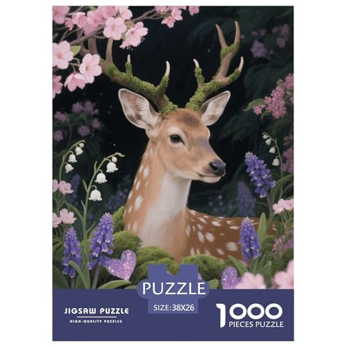 1000 Teile Hirsch Puzzle Für Erwachsene Und Kinder Geschicklichkeitsspiel Hirsch Üppige Blumen Puzzle Aus Karton Wohndekoration Geschenk Zum Geburtstag 38x26cm/1000pcs von EMYXPAQM