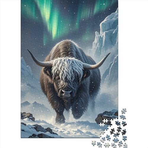 1000 Teile Hochlandrind Puzzle Für Erwachsene Und Kinder Holzpuzzle Familien Spiel Hochlandrinder Schneeaurora Puzzles Wohndekoration Geschenkideen 1000pcs (75x50cm) von EMYXPAQM