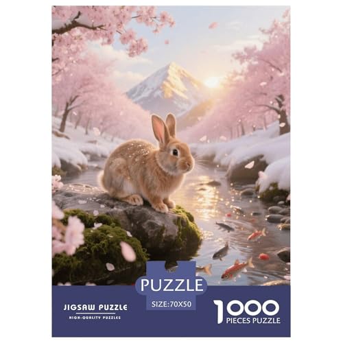 1000 Teile Holländisches Zwerghkaninchen Puzzle – Für Erwachsene, Herausforderndes Denkspiel, Kirschblütenschnee Puzzle, DekoRatteion, Geschenk Für Kinder 70x50cm/1000pcs von EMYXPAQM