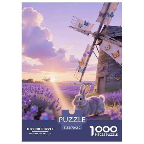 1000 Teile Holländisches Zwerghkaninchen Puzzle – Für Erwachsene, Herausforderndes Denkspiel, Lavendel Blumenmeer Puzzle, DekoRatteion, Geschenk Zum Geburtstag 70x50cm/1000pcs von EMYXPAQM