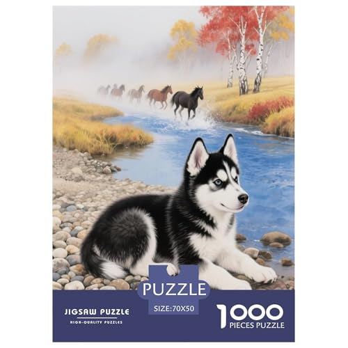1000 Teile Husky Welpe Puzzle – Für Erwachsene, Herausforderndes Knobelspiel, Pferdeherde Puzzles, Dekoration, Geschenk Zum Geburtstag 70x50cm/1000pcs von EMYXPAQM