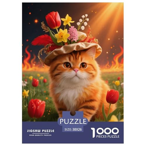 1000 Teile Kätzchen Puzzle – Für Erwachsene, Familienspaß & Gemeinsames Spiel, Blumenhut Puzzle, Dekoration, Geschenk Für Kinder 38x26cm/1000pcs von EMYXPAQM