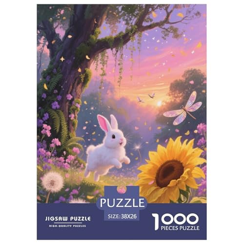 1000 Teile Kaninchen Puzzle Für Erwachsene Und Kinder Geschicklichkeitsspiel Hase Blumenwald Puzzles Aus Karton Wohndekoration Geschenk Für Erwachsene 38x26cm/1000pcs von EMYXPAQM