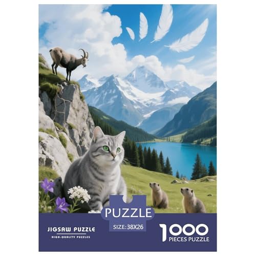 1000 Teile Kartäuser Puzzle – Für Erwachsene, Familienspaß & Lernspielzeug, Katze Alpensee Puzzle, Wohnkultur, Geschenk Für Kinder 38x26cm/1000pcs von EMYXPAQM