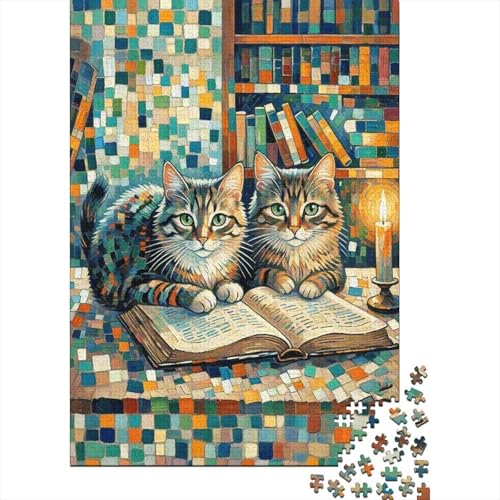 1000 Teile Katze Puzzle Für Erwachsene Und Kinder Holzpuzzle Familien Spiel Zwei Katzen Lesend Puzzle Wohndekoration Geschenkideen 1000pcs (75x50cm) von EMYXPAQM