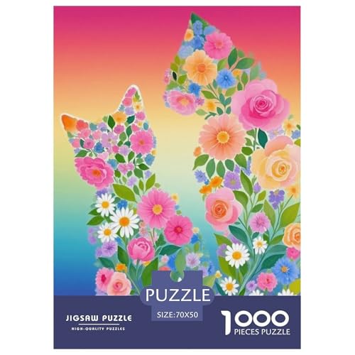 1000 Teile Katze Puzzle Für Jugendliche Und Erwachsene Entspannung Spiel Abstrakt Katzenblumen Puzzles Aus Karton Wohndekoration Geschenk Für Kinder 70x50cm/1000pcs von EMYXPAQM