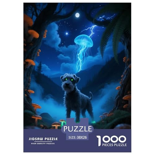 1000 Teile Kerry Blue Terrier Puzzle – Für Erwachsene, Familienspaß & Lernspielzeug, Hund Fantasiedschungel Puzzle, Dekoration, Geschenk Zum Geburtstag 38x26cm/1000pcs von EMYXPAQM