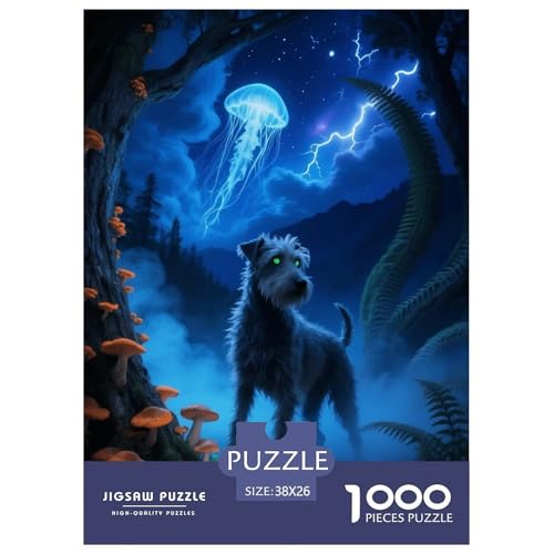 1000 Teile Kerry Blue Terrier Puzzle – Für Erwachsene, Familienspaß & Lernspielzeug, Hund Qualle Puzzles, Dekoration, Geschenkideen 38x26cm/1000pcs von EMYXPAQM