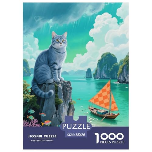 1000 Teile Korat Puzzle – Für Erwachsene, Familienspaß & Lernspielzeug, Katze Strand Puzzles, Wohnkultur, Geschenkideen 38x26cm/1000pcs von EMYXPAQM