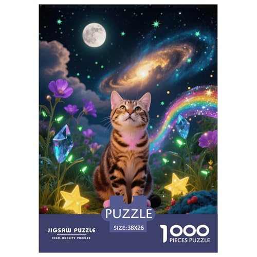 1000 Teile Kurzhaarkatze Puzzle – Für Erwachsene, Familienfreundlicher Denkspaß, Sternen Nachthimmel Puzzle, Dekoration, Einzigartiges Geschenk 38x26cm/1000pcs von EMYXPAQM
