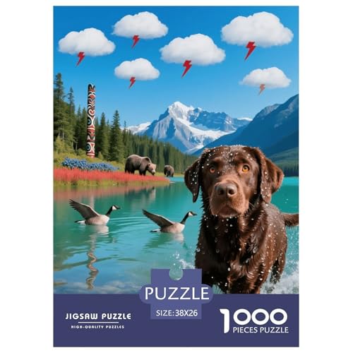 1000 Teile Labrador Retriever Puzzle – Für Erwachsene, Familienspaß & Lernspielzeug, Hund Bergsee Puzzles, Wohnkultur, Geschenk Für Kinder 38x26cm/1000pcs von EMYXPAQM