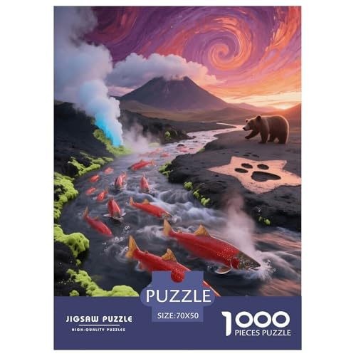 1000 Teile Lachs Puzzle – Für Erwachsene, Anspruchsvolles Spiel, Braunbär Puzzles, DekoRatteion, Geschenk Zum Geburtstag 70x50cm/1000pcs von EMYXPAQM