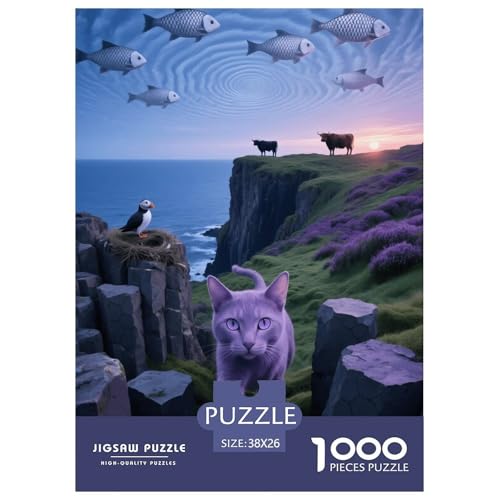 1000 Teile Lila Peterbald Puzzle – Für Erwachsene, Familienspaß & Lernspielzeug, Katze Klippe Puzzles, Wohnkultur, Geschenk Zum Geburtstag 38x26cm/1000pcs von EMYXPAQM