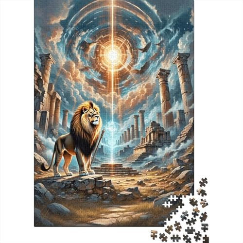 1000 Teile Löwe Puzzle Für Erwachsene Und Kinder Holzpuzzle Familien Spiel Löwe Ruinen Sonne Puzzle Wohndekoration Geschenk Zum Geburtstag 1000pcs (75x50cm) von EMYXPAQM