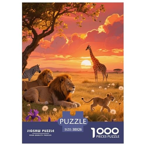 1000 Teile Löwenrudel Puzzle – Für Erwachsene, Anspruchsvolles Spiel, Sonnenuntergangsweide Puzzles, Wohnkultur, Geschenk Zum Geburtstag 38x26cm/1000pcs von EMYXPAQM