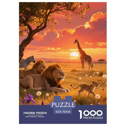 1000 Teile Löwenrudel Puzzle – Für Erwachsene, Anspruchsvolles Spiel, Sonnenuntergangsweide Puzzles, Wohnkultur, Geschenkideen 70x50cm/1000pcs von EMYXPAQM