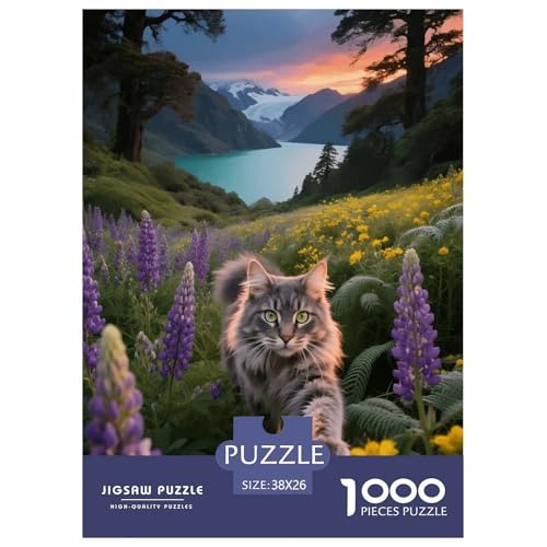 1000 Teile Maine Coon Puzzle – Für Erwachsene, Familienspaß & Lernspielzeug, Katze Blumenmeer Puzzles, Dekoration, Geschenkideen 38x26cm/1000pcs von EMYXPAQM