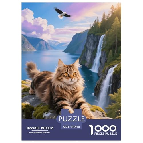 1000 Teile Maine Coon Puzzle – Für Erwachsene, Herausforderndes Denkspiel, Cliff Wasserfall Puzzle, DekoRatteion, Geschenk Für Kinder 70x50cm/1000pcs von EMYXPAQM