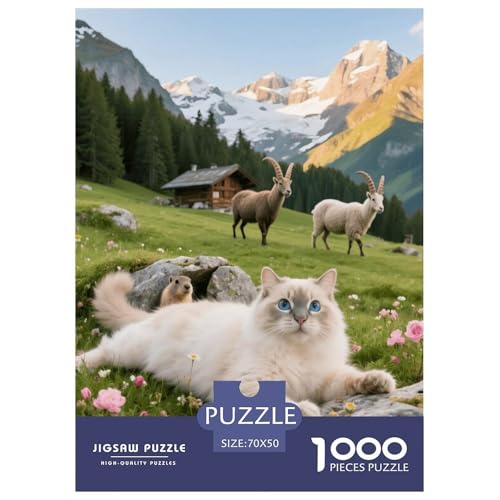 1000 Teile Manx Katze Puzzle – Für Erwachsene, Herausforderndes Denkspiel, Berge Sheep Puzzle, DekoRatteion, Geschenk Zum Geburtstag 70x50cm/1000pcs von EMYXPAQM