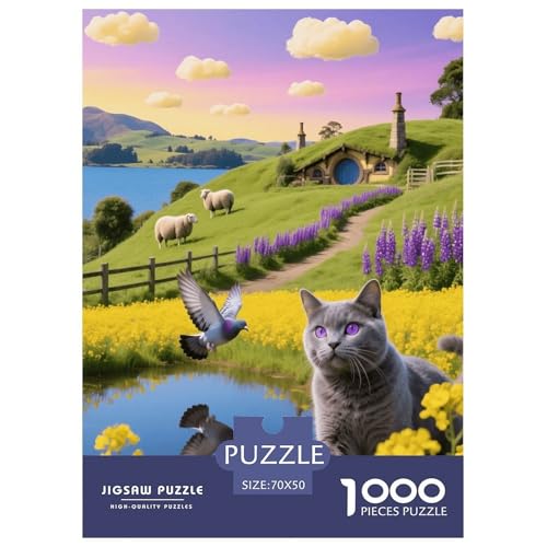 1000 Teile Manx Katze Puzzle – Für Erwachsene, Herausforderndes Denkspiel, Blumenmeer Sheep Puzzle, DekoRatteion, Geschenk Für Kinder 70x50cm/1000pcs von EMYXPAQM