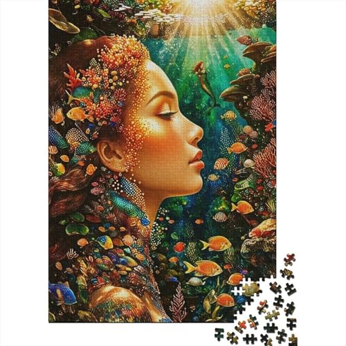1000 Teile Meerjungfrau Puzzle Für Erwachsene Und Kinder Holzpuzzle Familien Spiel Meerjungfrau Fischschwarm Puzzles Wohndekoration Geschenk Für Erwachsene 1000pcs (75x50cm) von EMYXPAQM
