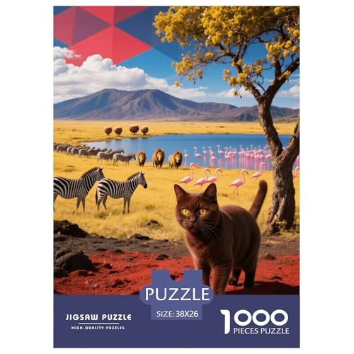 1000 Teile Munchkin Katze Puzzle – Für Erwachsene, Familienspaß & Lernspielzeug, Katze Afrikanische Savanne Puzzle, Dekoration, Geschenk Für Erwachsene 38x26cm/1000pcs von EMYXPAQM