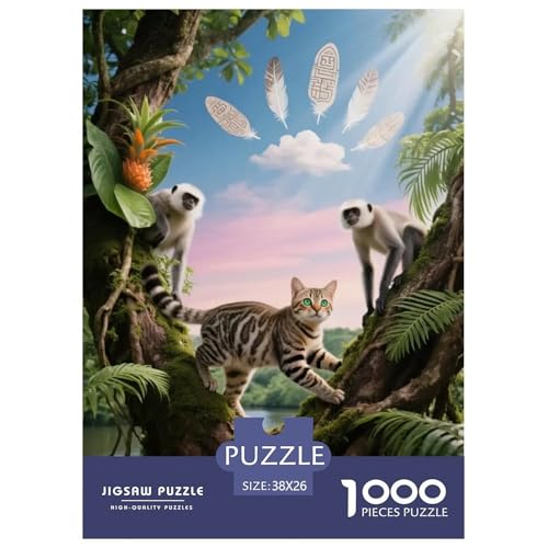 1000 Teile Munchkin Katze Puzzle – Für Erwachsene, Familienspaß & Lernspielzeug, Katze Geisteraffen Dschungel Puzzles, Dekoration, Geschenk Für Kinder 38x26cm/1000pcs von EMYXPAQM