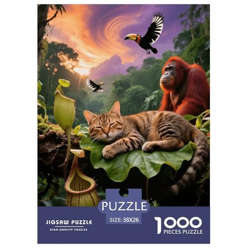 1000 Teile Munchkin Katze Puzzle – Für Erwachsene, Familienspaß & Lernspielzeug, Katze Tropischer Regenwald Puzzle, Dekoration, Einzigartiges Geschenk 38x26cm/1000pcs von EMYXPAQM