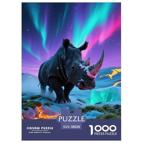 1000 Teile Nashorn Puzzle – Für Erwachsene, Familienfreundlicher Denkspaß, Aurora Tundra Puzzle, Dekoration, Geschenk Für Erwachsene 38x26cm/1000pcs von EMYXPAQM