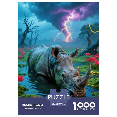 1000 Teile Nashorn Puzzle – Für Erwachsene, Familienfreundlicher Denkspaß, Stürmischer Sumpf Puzzle, Wohnkultur, Einzigartiges Geschenk 70x50cm/1000pcs von EMYXPAQM