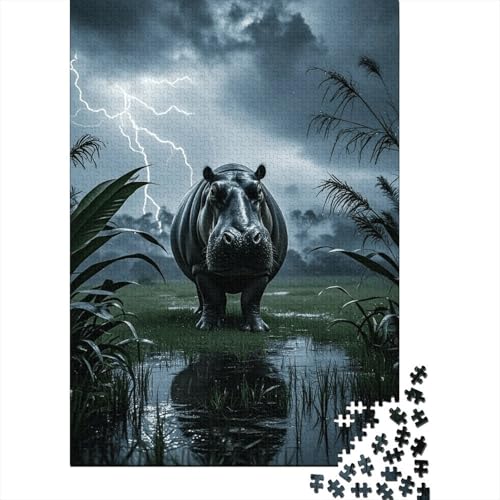 1000 Teile Nilpferd Puzzle Für Erwachsene Und Kinder Holzpuzzle Familien Spiel Nilpferd Regen Gras Puzzles Wohndekoration Geschenk Für Kinder 1000pcs (75x50cm) von EMYXPAQM