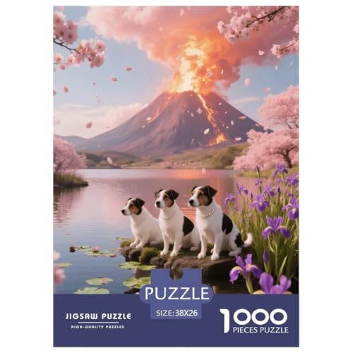 1000 Teile Norfolk Terrier Puzzle – Für Erwachsene, Familienspaß & Lernspielzeug, Hund Vulkan Kirschblüte Puzzle, Wohnkultur, Geschenk Für Kinder 38x26cm/1000pcs von EMYXPAQM