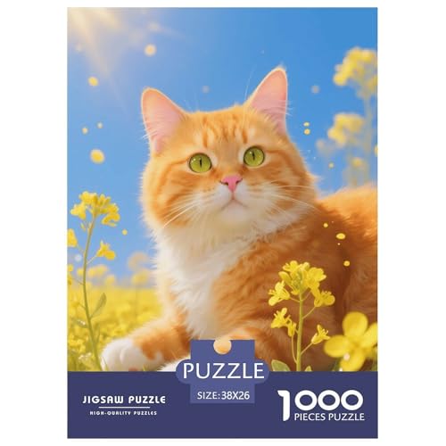 1000 Teile Orange Katze Puzzle – Für Erwachsene, Herausforderndes Knobelspiel, Gelbes Blumenfeld Puzzle, Wohnkultur, Einzigartiges Geschenk 38x26cm/1000pcs von EMYXPAQM