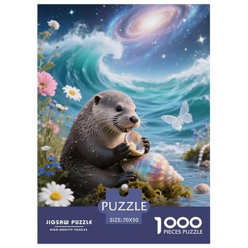 1000 Teile Otter Puzzle Für Erwachsene Und Kinder Geschicklichkeitsspiel Otter Blumen Wellen Puzzle Aus Karton Wohndekoration Unique Gift 70x50cm/1000pcs von EMYXPAQM