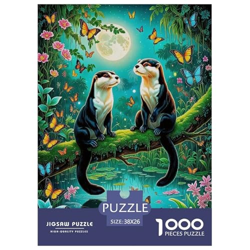 1000 Teile Otter Puzzle Für Erwachsene Und Kinder Geschicklichkeitsspiel Zwei Otter Mondschein Puzzle Aus Karton Wohndekoration Geschenk Zu Weihnachten 38x26cm/1000pcs von EMYXPAQM