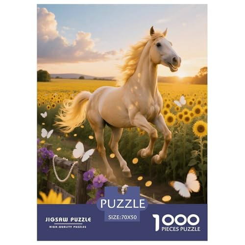 1000 Teile Pferd Puzzle – Für Erwachsene, Herausforderndes Denkspiel, Sunflower Blumenmeer Puzzle, DekoRatteion, Geschenk Für Erwachsene 70x50cm/1000pcs von EMYXPAQM